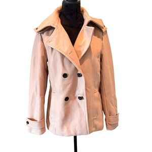 La Nouvelle Renaissance Double-Breasted Pea Coat in Camel,Medium,Wool Blend Hood